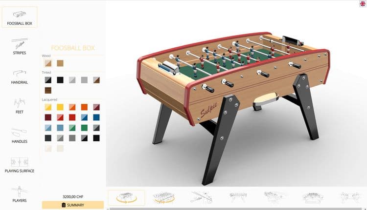 3D foosball table configurator